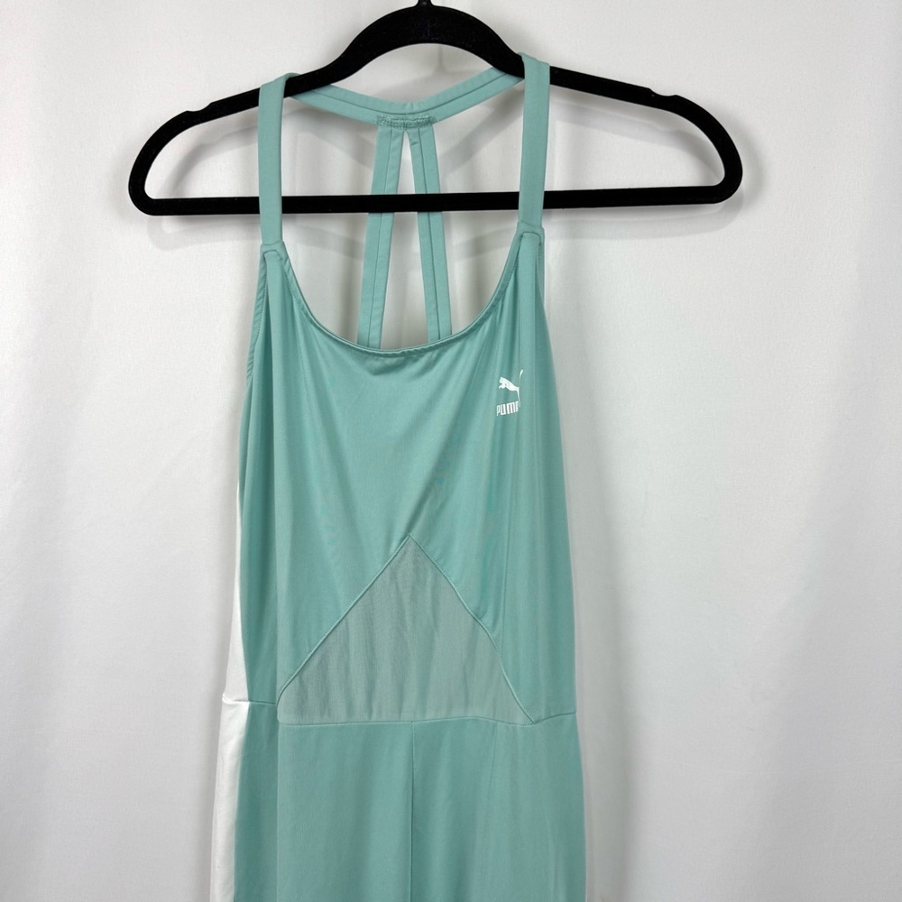Puma Archive T7 sleeveless jumpsuit in Sage green / white side stripes Yoga Sz L - Picture 6 of 14
